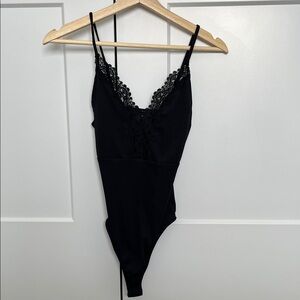 Black Lace Trim Bodysuit